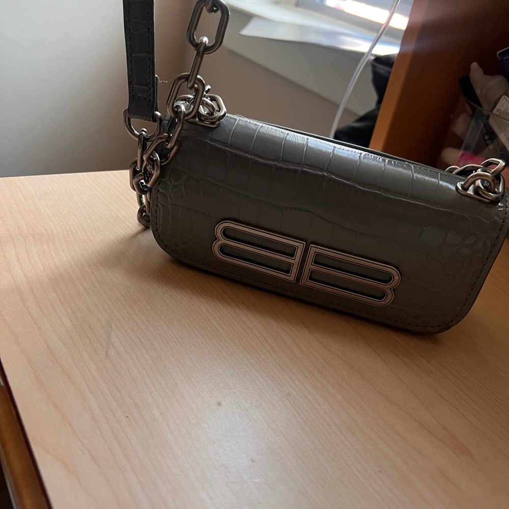 Balenciaga Gray Croc-Embossed Chain Crossbody Bag - Picture 3 of 5